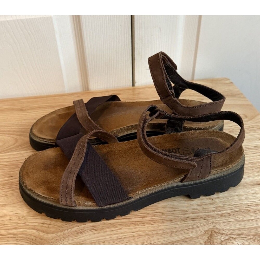 NAOT 41 / 10 Brown Leather Low Heel Slingback Strappy Sandals